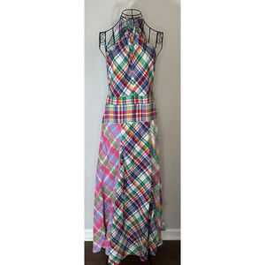 Polo Ralph Lauren Women 0 Madras Plaid Maxi Dress Halter Neck $298
